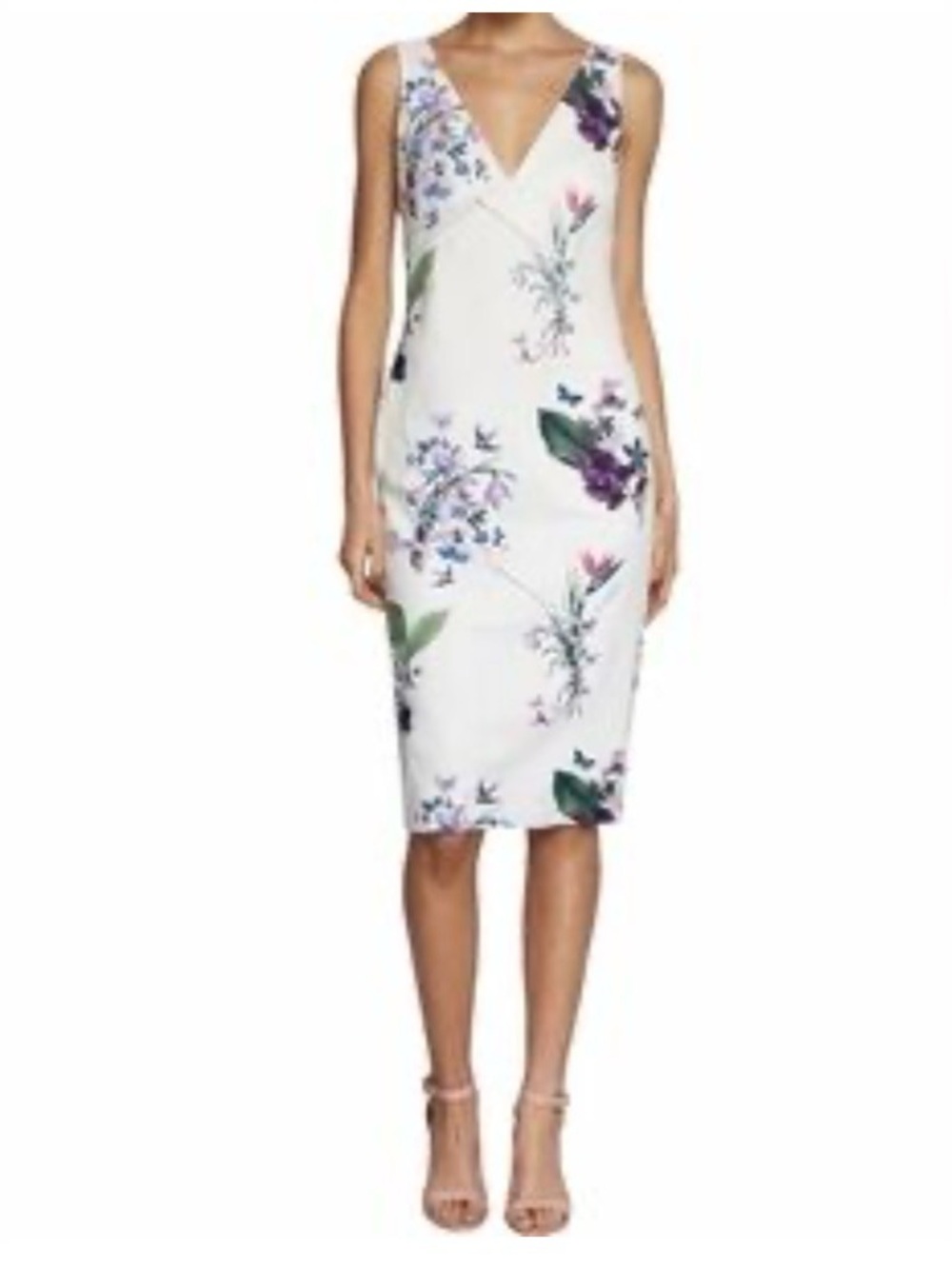 NEW Ted Baker White Floral Print V Neck Sheath Dress